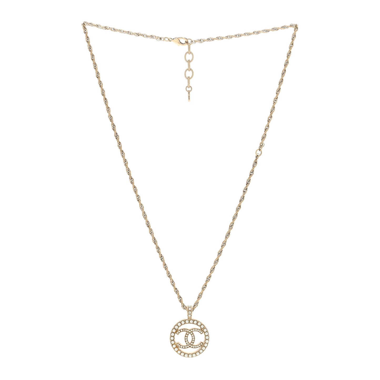 Pearl CC Round Pendant Necklace Gold