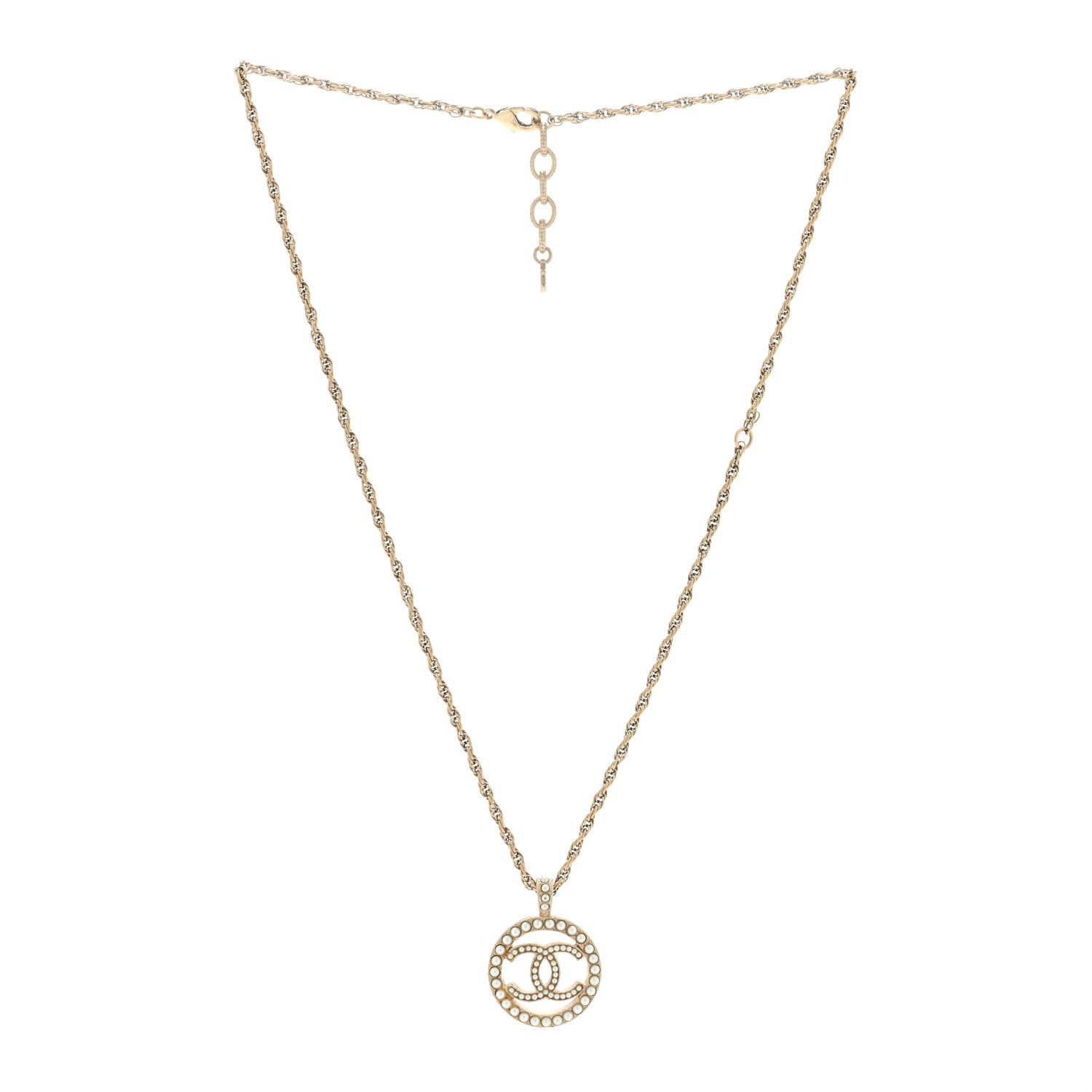 Chanel Pearl CC Round Pendant Necklace Gold 2 of 4