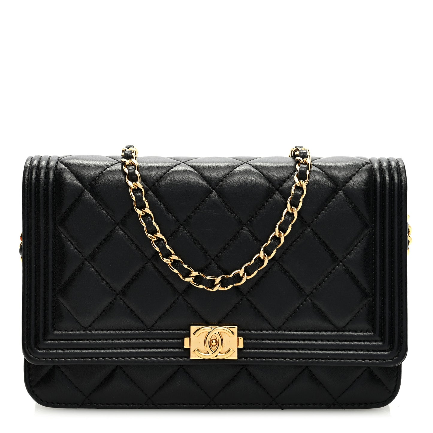Lambskin Quilted Boy Wallet On Chain WOC Black
