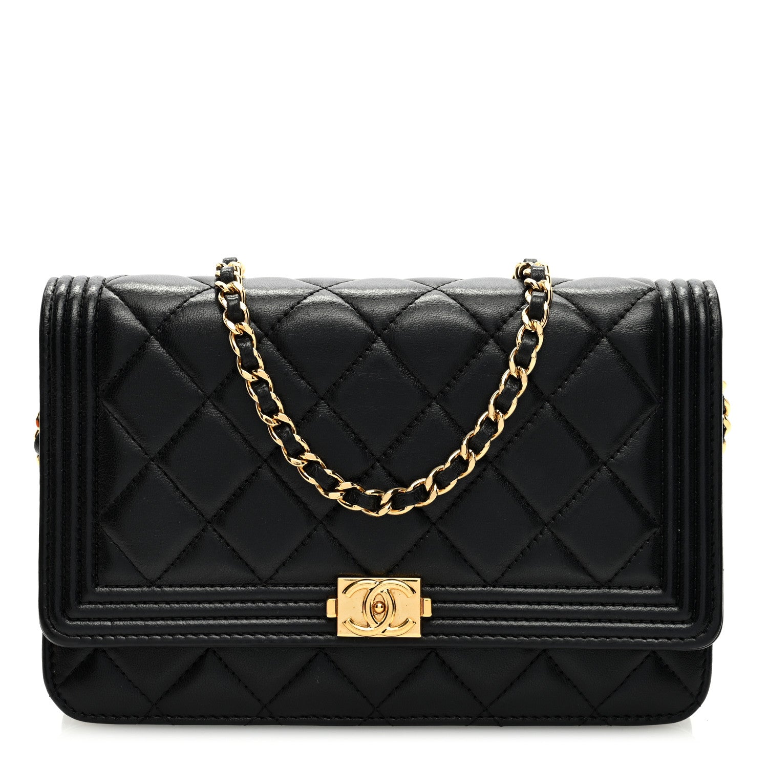 Chanel Lambskin Quilted Boy Wallet On Chain WOC Black 1 of 9