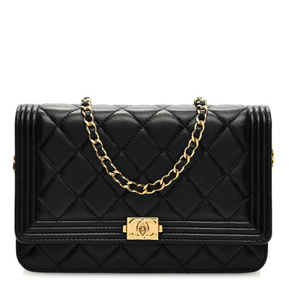 Chanel Lambskin Quilted Boy Wallet On Chain WOC Black 1 of 9