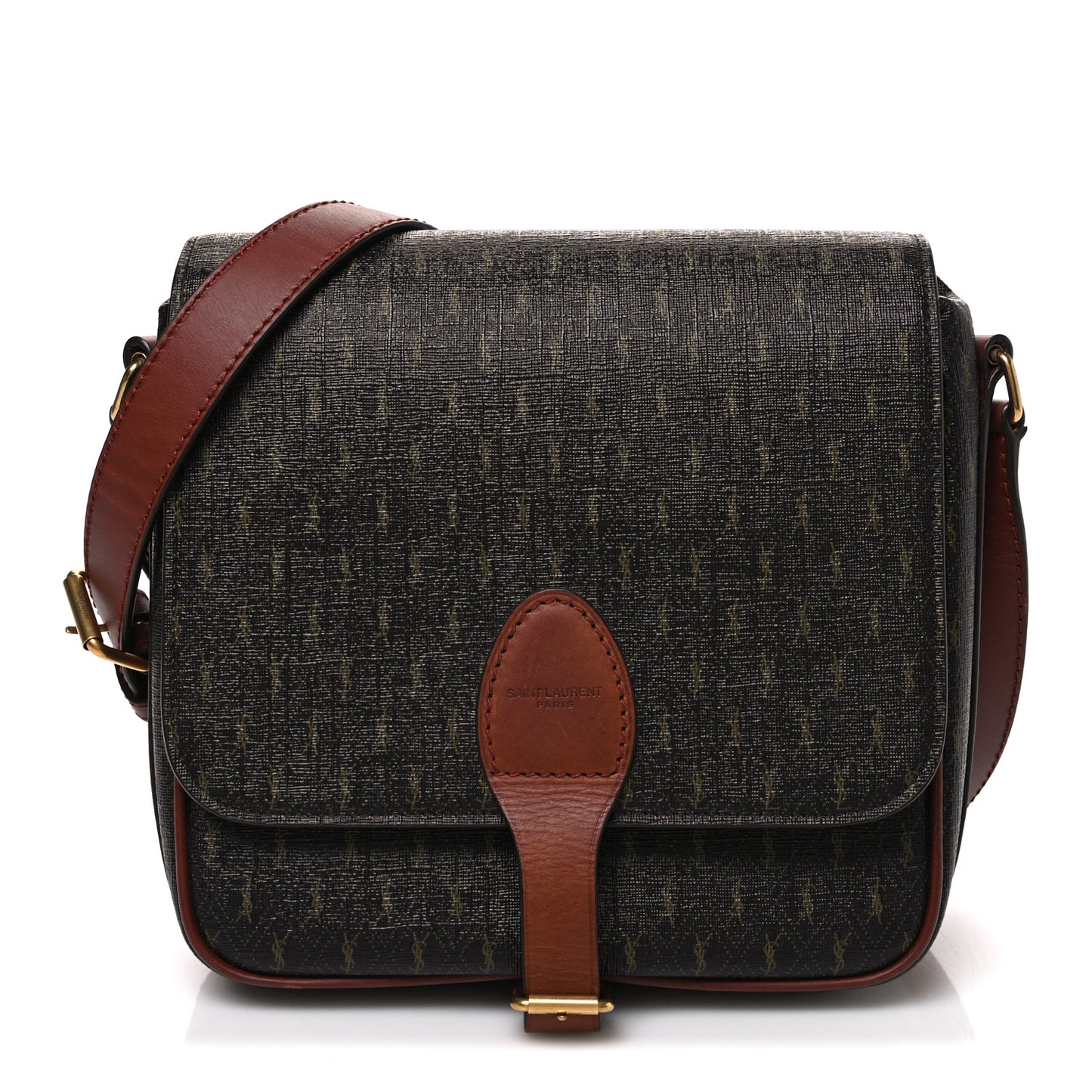 Canvas Smooth Calfskin Le Monogramme Medium Buckle Satchel Chestnut