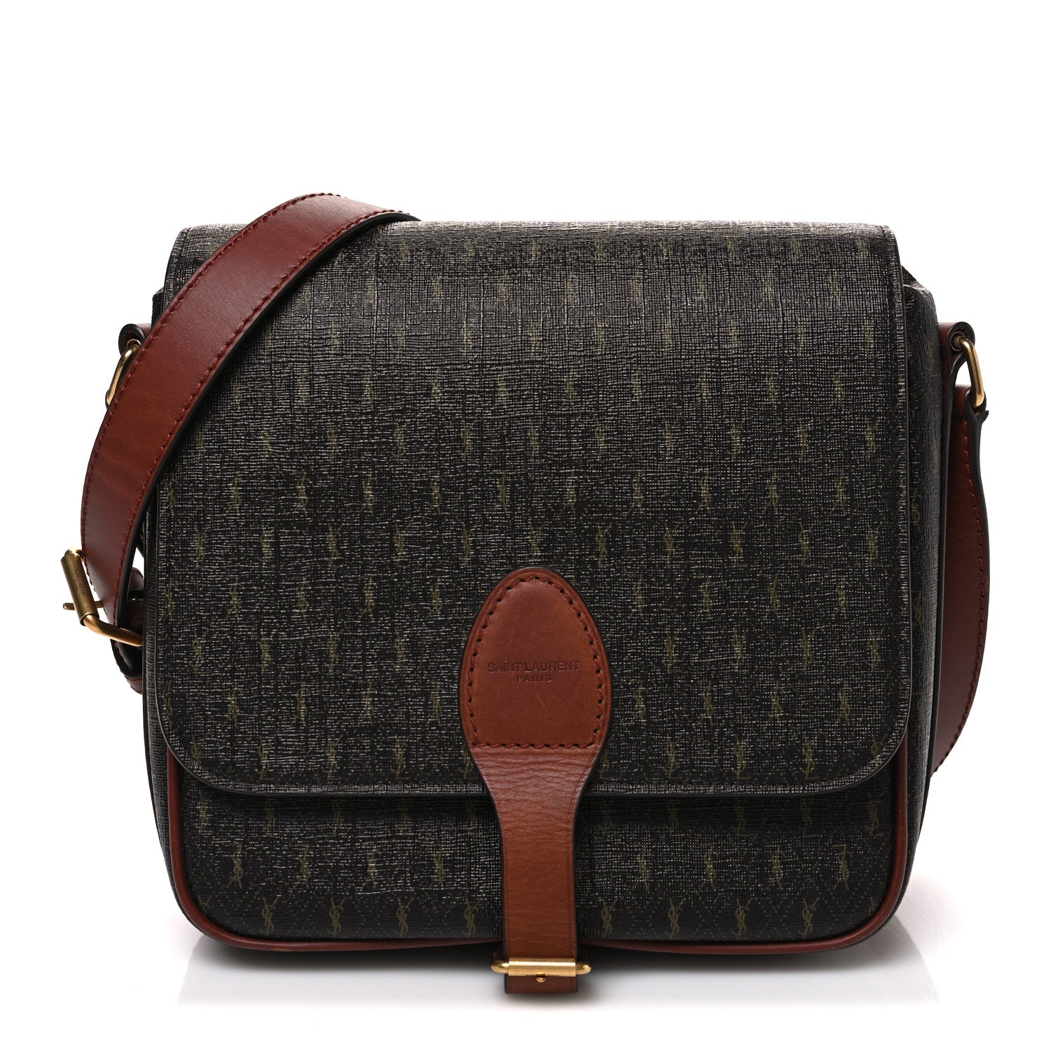 Saint Laurent Canvas Smooth Calfskin Le Monogramme Medium Buckle Satchel Chestnut 1 of 10