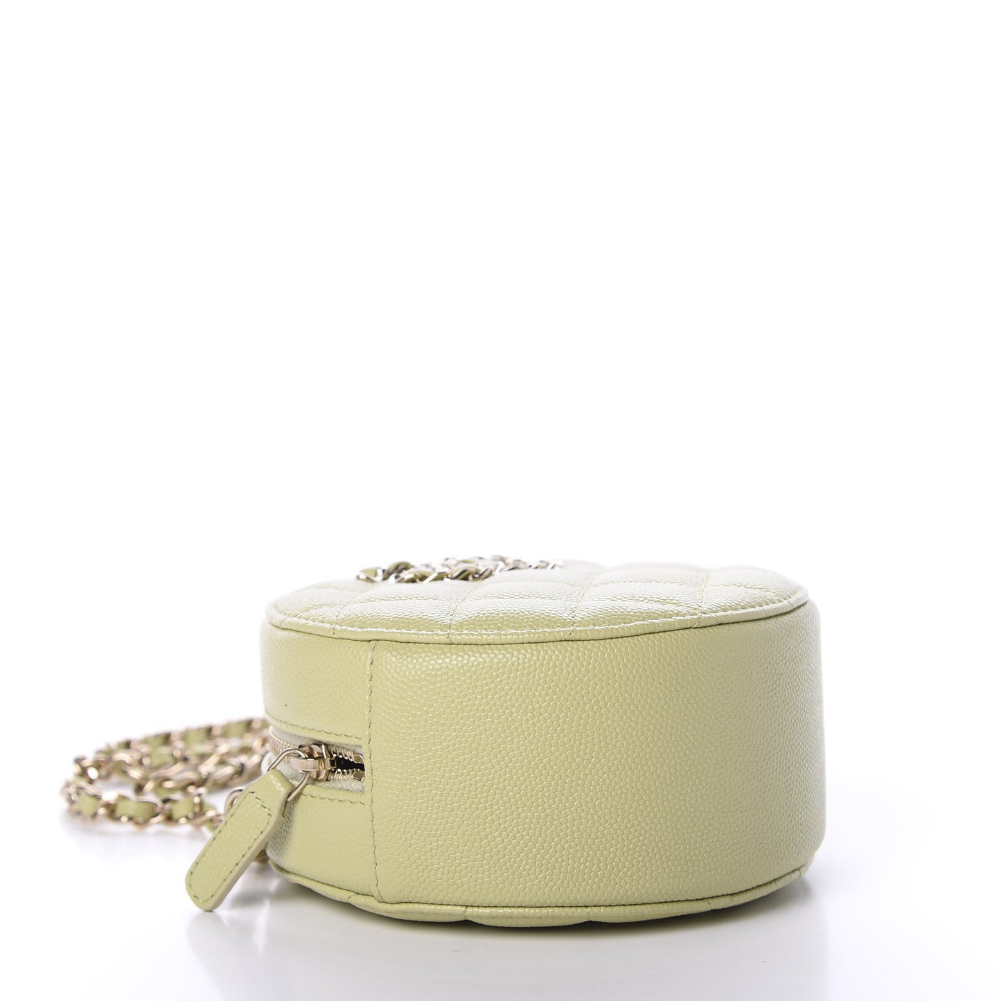 Caviar Quilted French New Wave Round Clutch With Chain Light Green