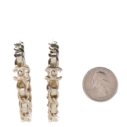 Chanel Metal Lambskin CC Turnlock Chain Hoop Earrings Matte Gold 2 of 4