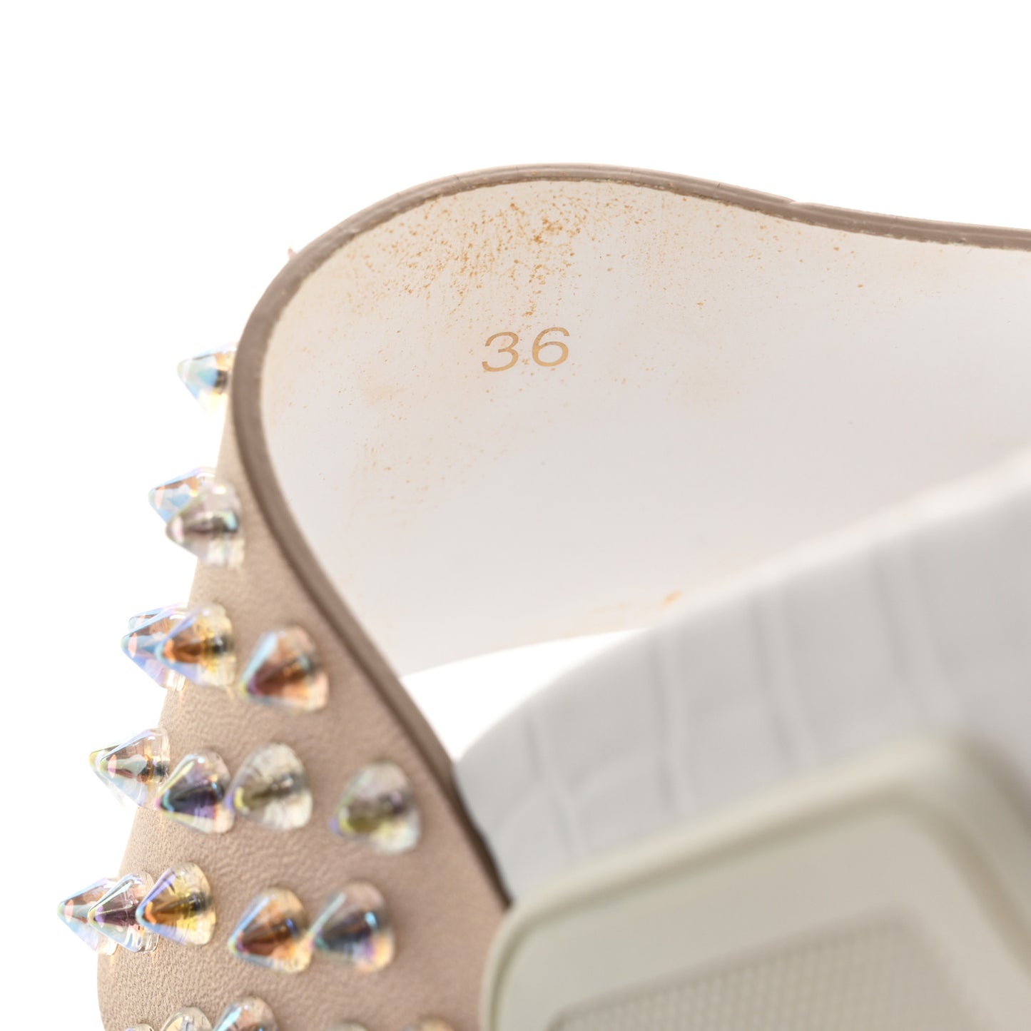 Calfskin Donna Studded Pool Fun Platform Flat Slide Sandals 36 Nude Clear