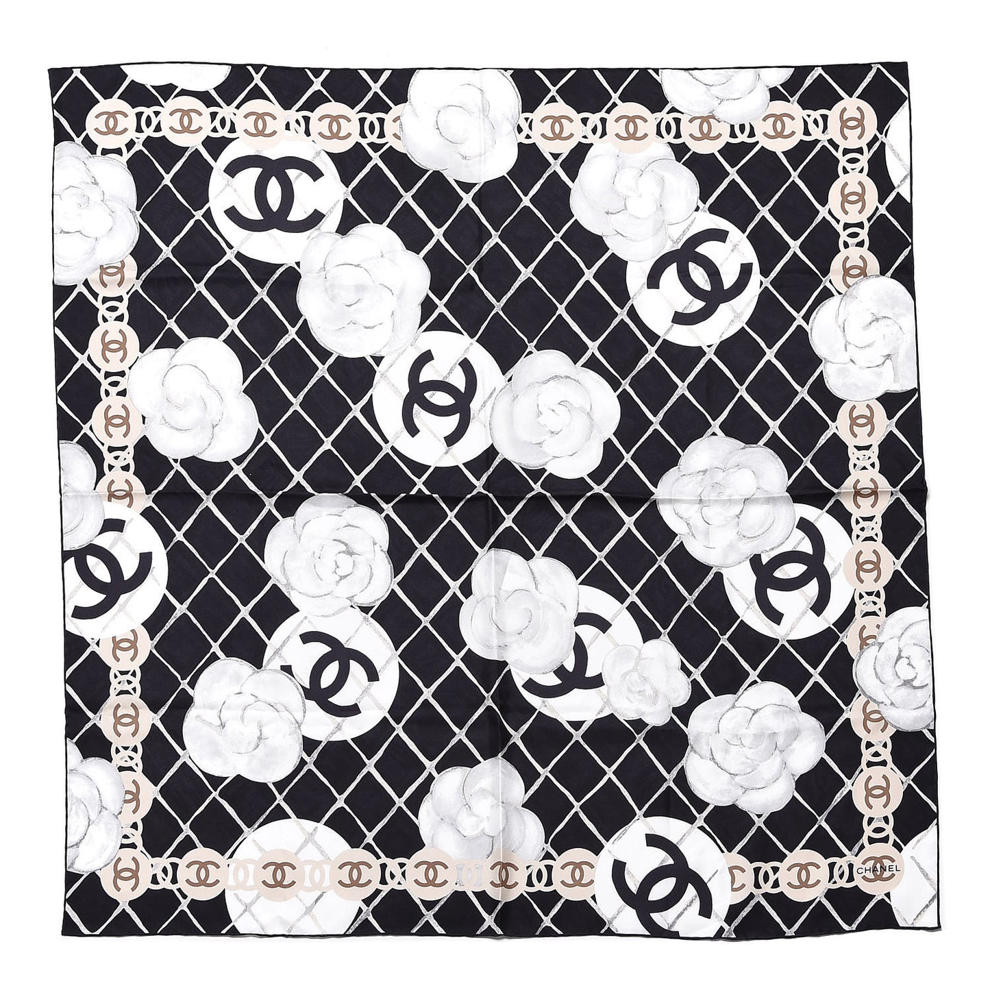 Silk CC Camellia Scarf White Black
