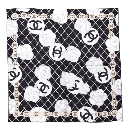 Chanel Silk CC Camellia Scarf White Black 1 of 5