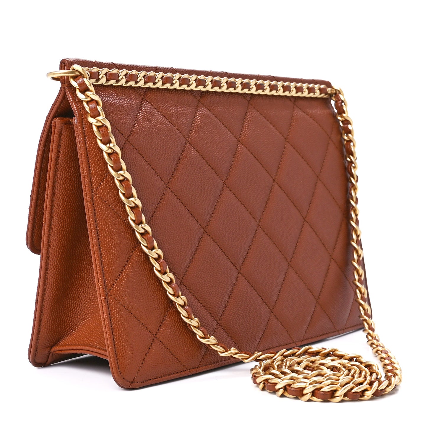 Caviar Quilted Chain Flap Light Brown