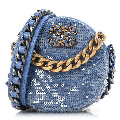 Chanel Sequin Chanel 19 Round Clutch With Chain Light Blue 1 of 10