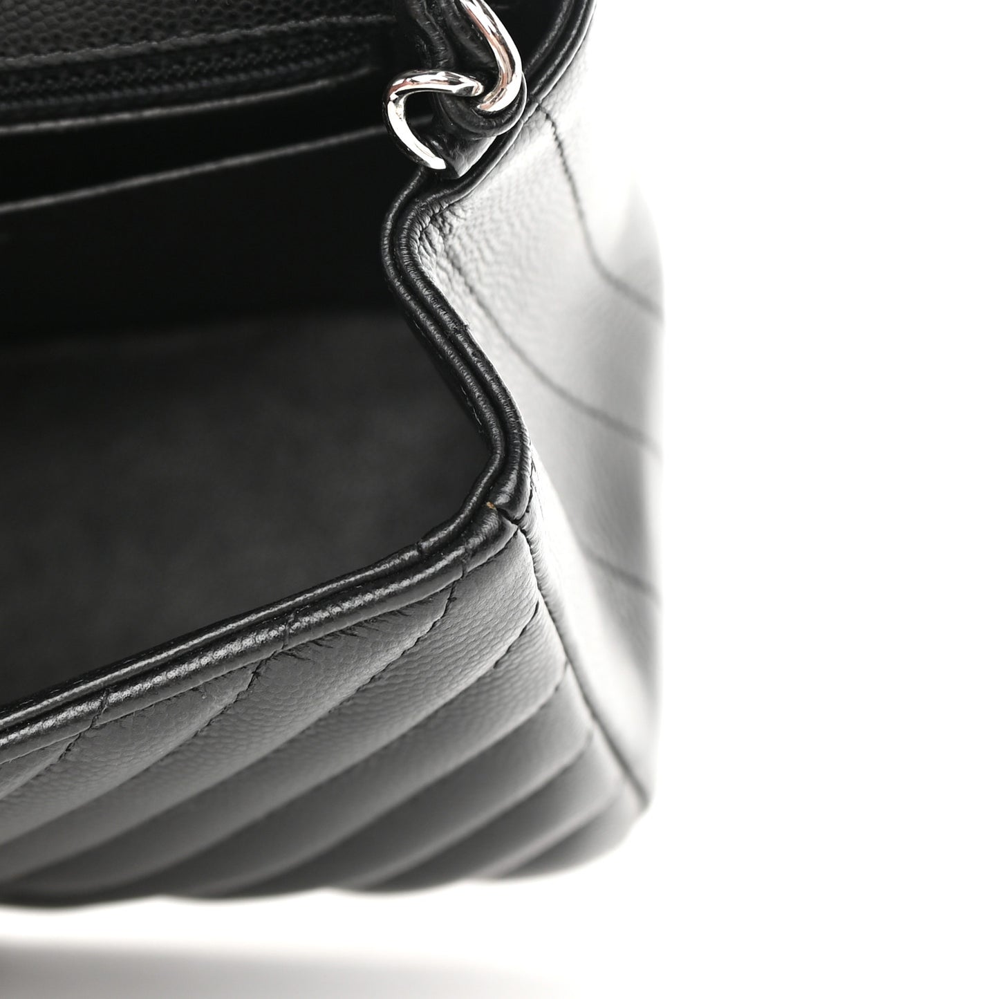 Caviar Chevron Quilted Mini Square Flap Black