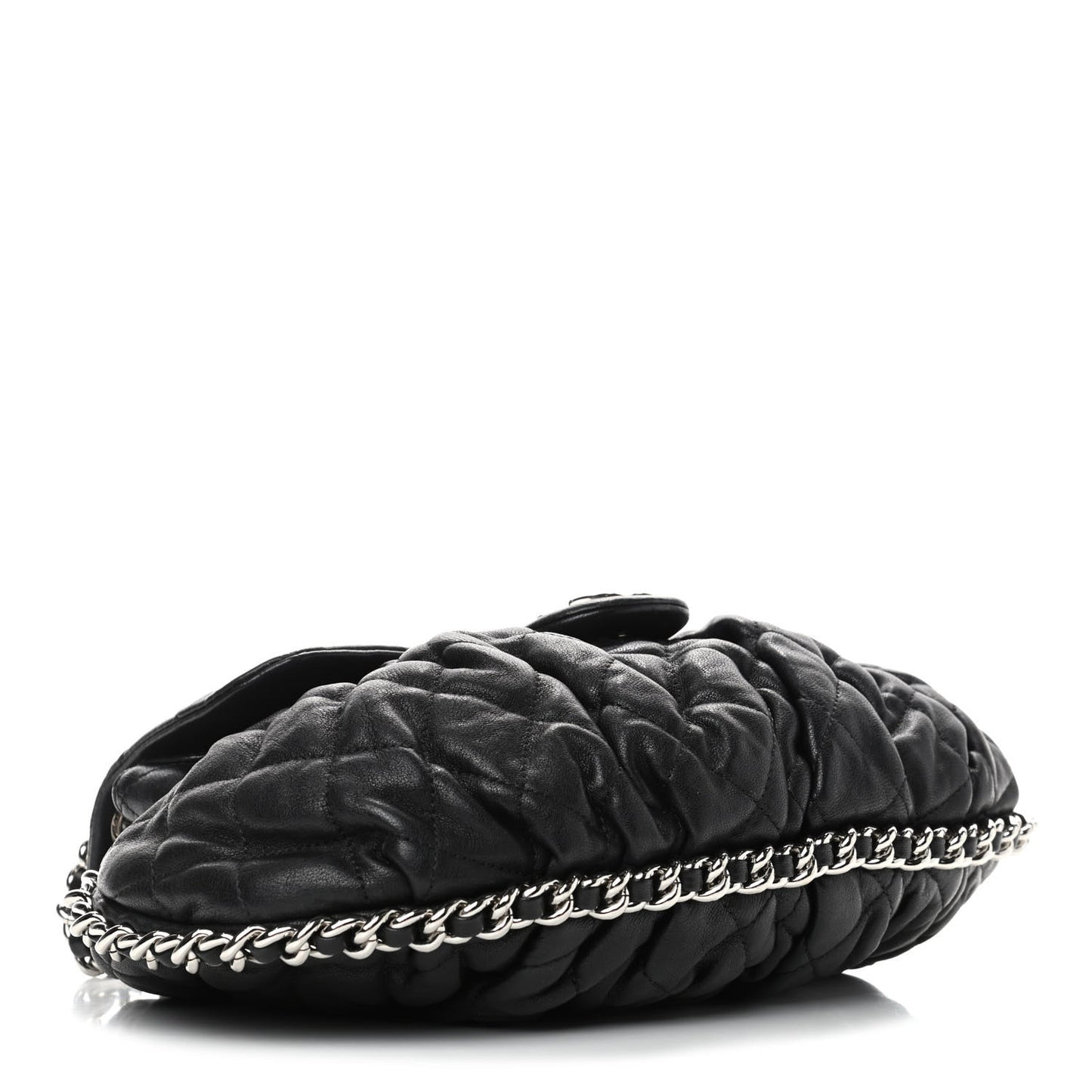 Washed Lambskin Quilted Medium Chain Around Messenger Black