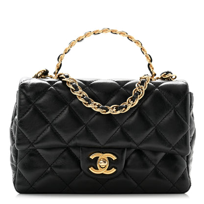 Chanel Shiny Lambskin Quilted Golden Links Top Handle Flap Black 1 of 11