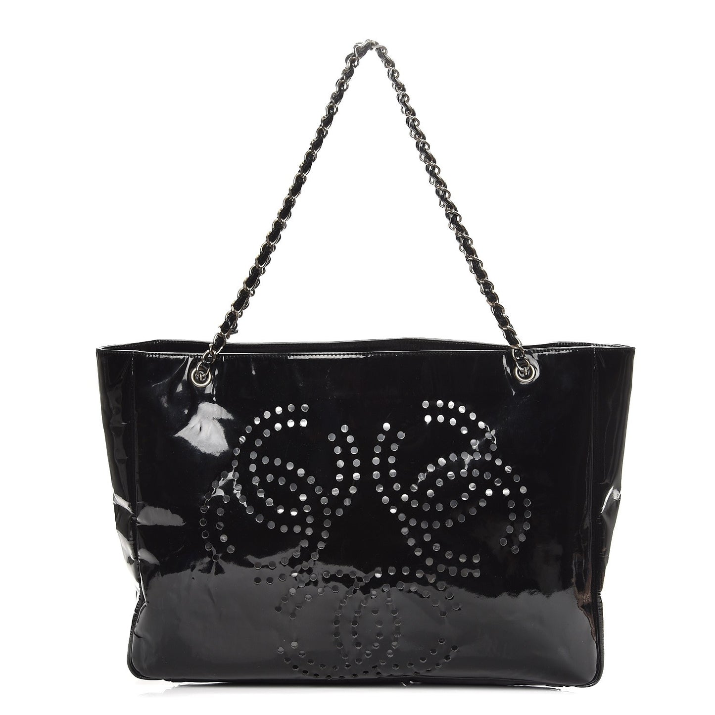 Patent Perforated CC Shopping Tote Black