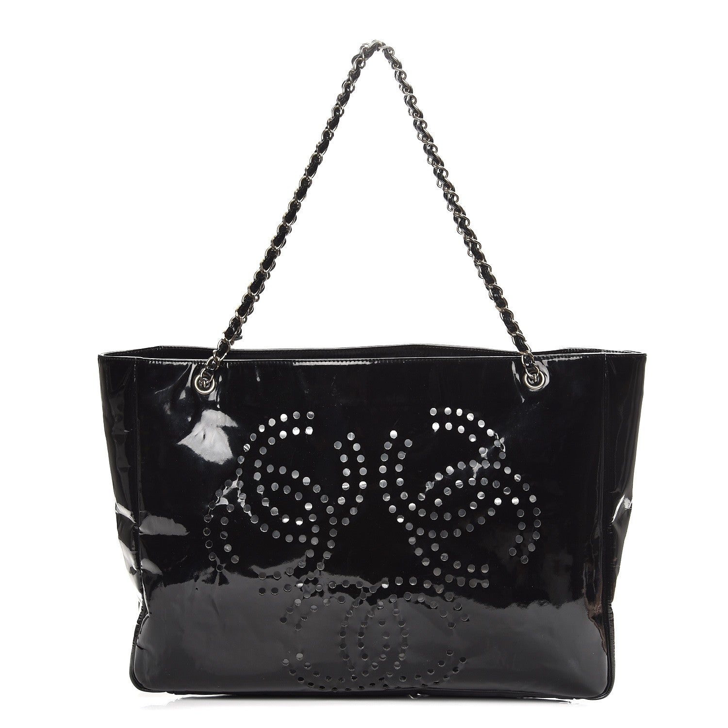 Chanel Patent Perforated CC Shopping Tote Black 1 of 8