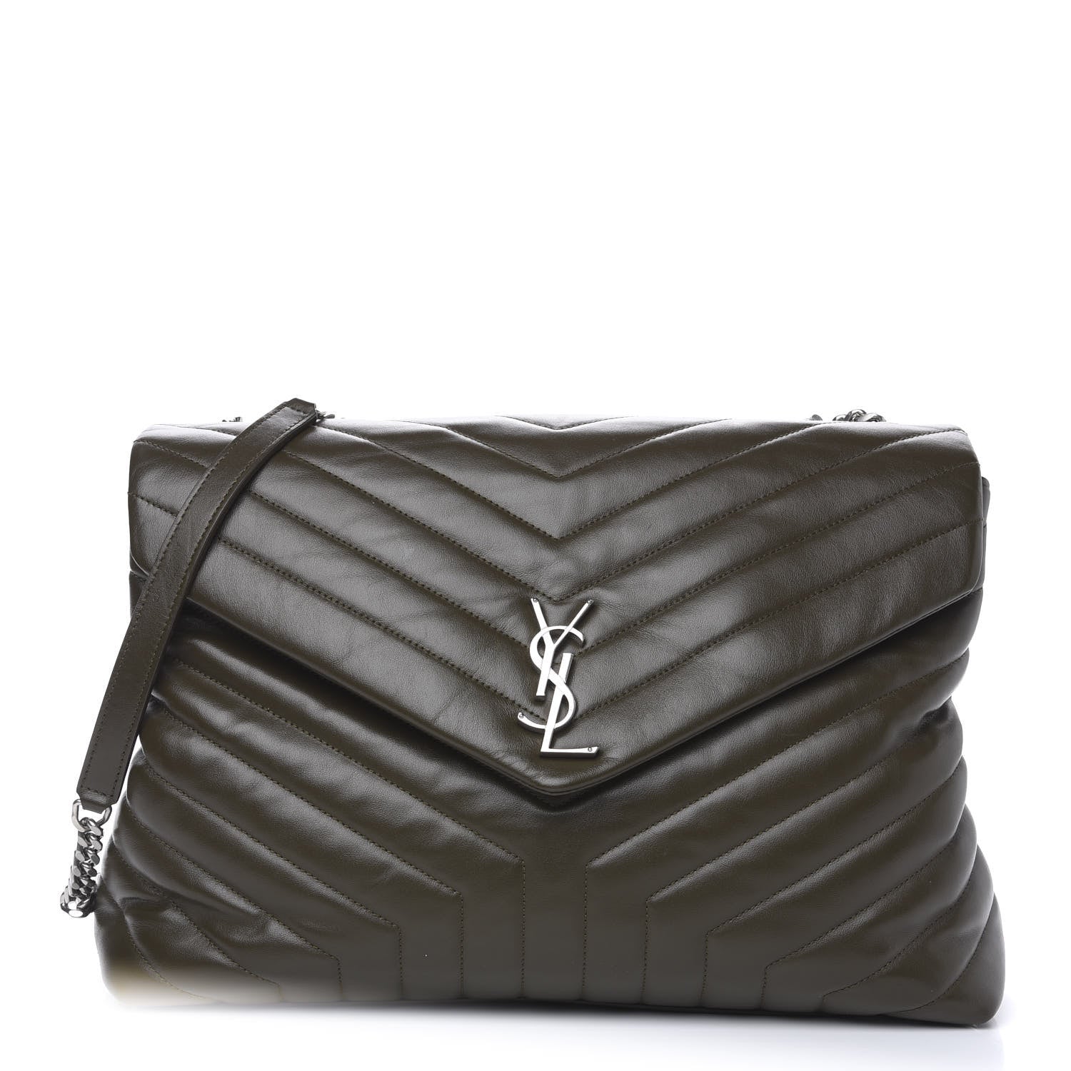 Saint Laurent Calfskin Y Quilted Monogram Large Loulou Chain Satchel Kaki Fonce 1 of 11