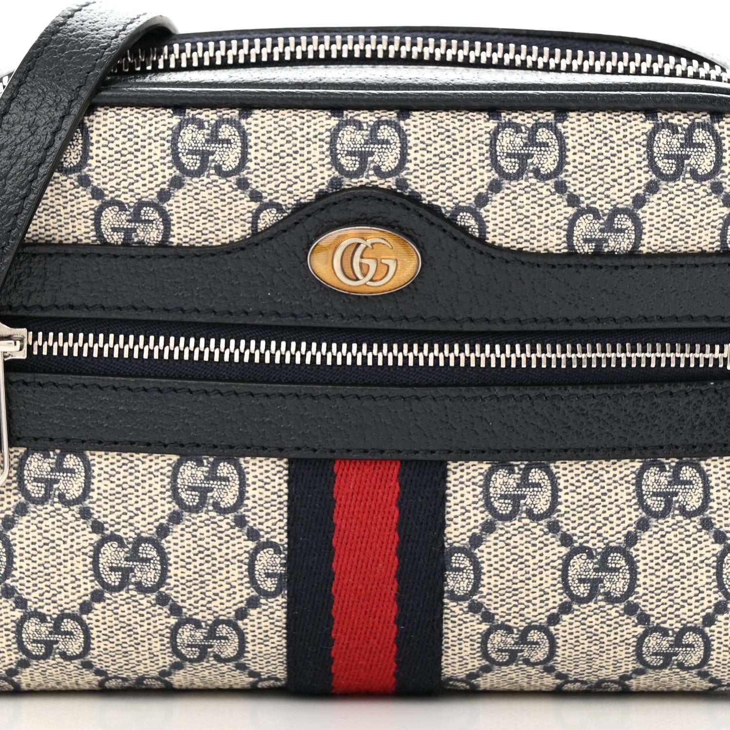 Gucci GG Supreme Monogram Textured Dollar Calfskin Web Mini Ophidia Shoulder Bag Beige Blue 8 of 11