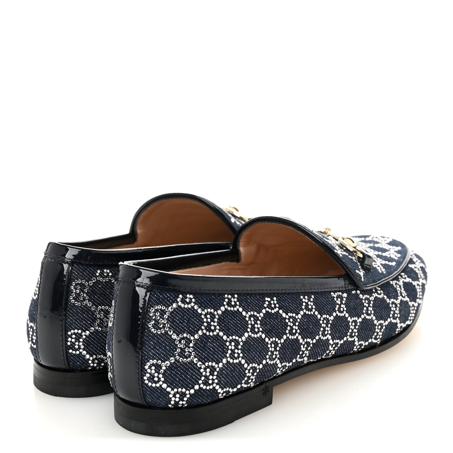 Denim Crystal GG Monogram Horsebit Womens Jordaan Loafers 36.5 Deep Blue Blue Milad