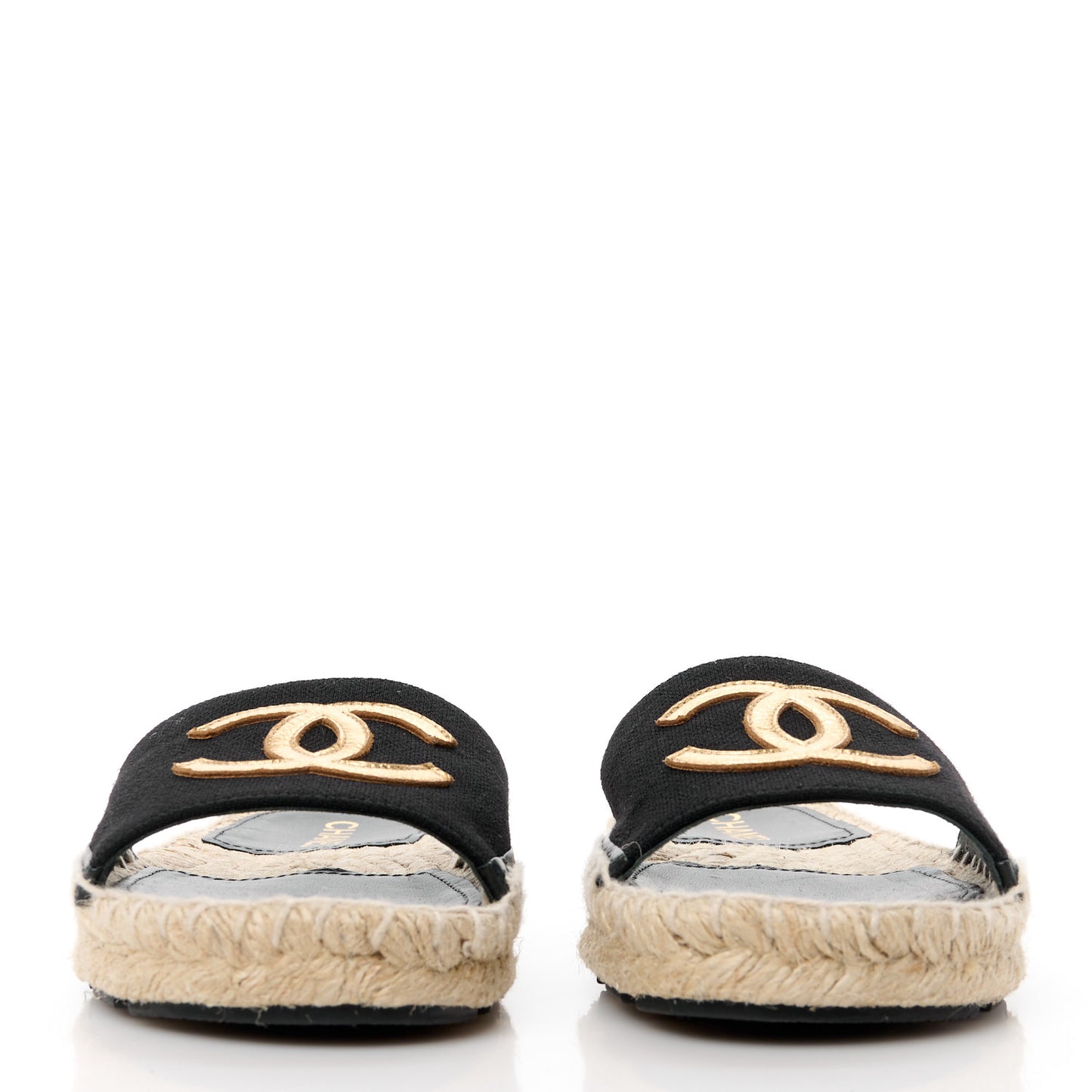 Wool Laminated Lambskin CC Slide Sandals 38 Black Gold