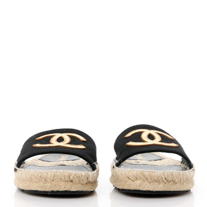 Chanel Wool Laminated Lambskin CC Slide Sandals 38 Black Gold 2 of 9