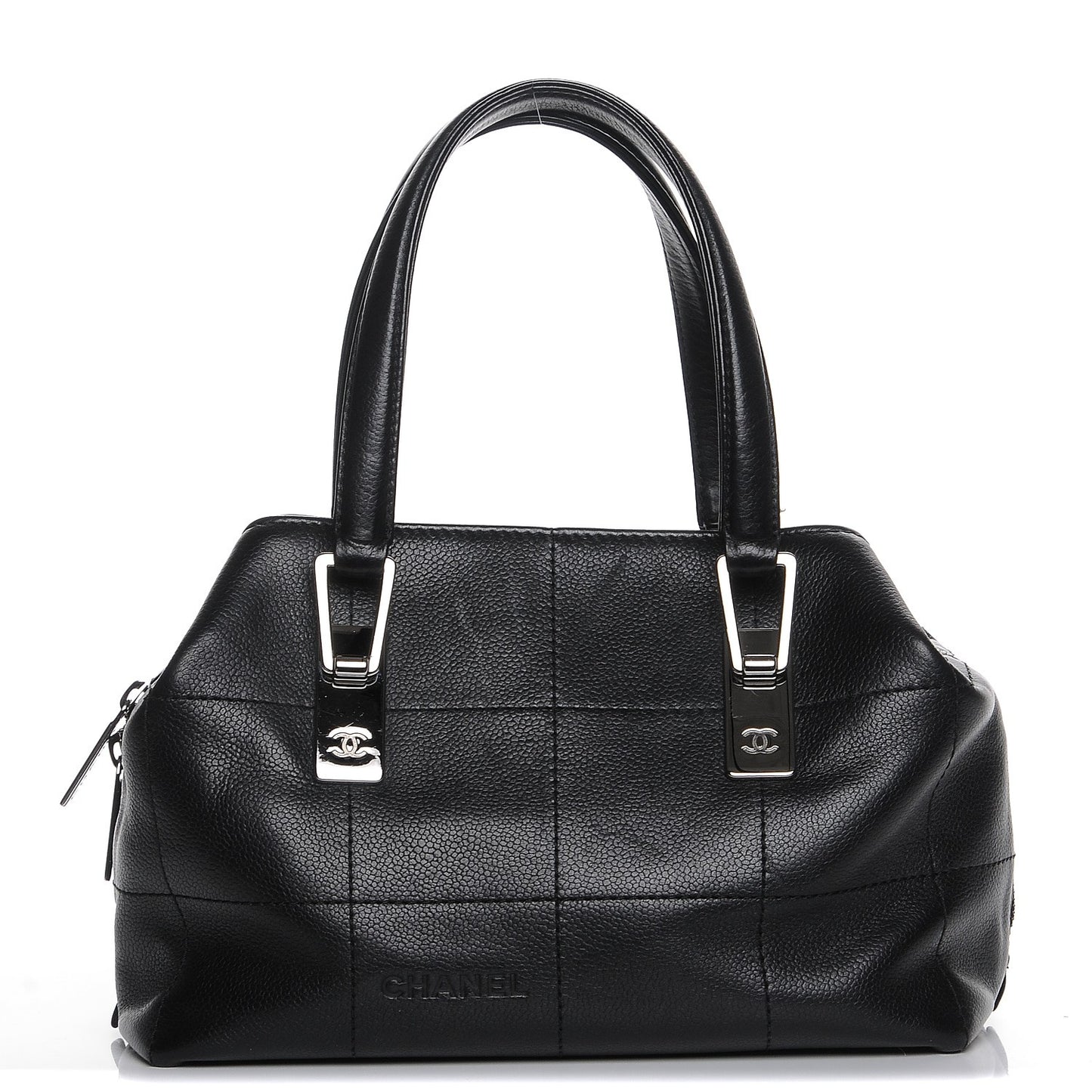 Caviar Square Stitched Medium Tote Black