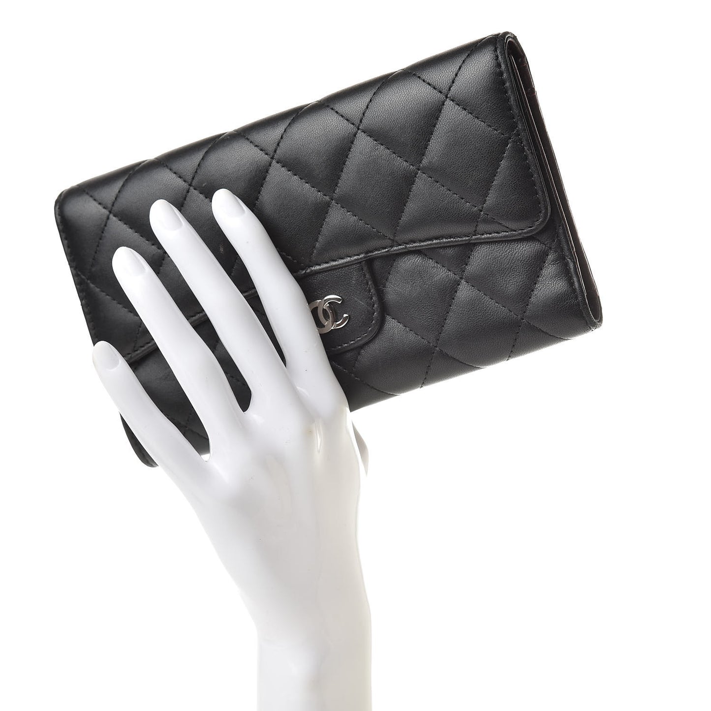 Lambskin Quilted Large Flap Wallet Black