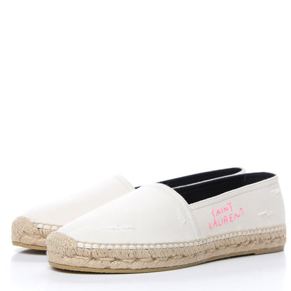 Saint Laurent Canvas Elba Logo Embroidered Espadrilles 39 Panna 3 of 10