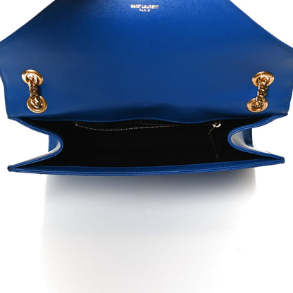 Saint Laurent Grain De Poudre Matelasse Chevron Large Monogram Satchel Blue Majorelle 4 of 16