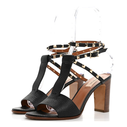 Valentino Garavani Grained Calfskin Rockstud Ankle Strap 5/105mm Sandals 39 Black 4 of 16