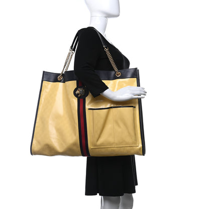 Gucci Crystal Monogram Maxi Rajah Chain Tote Straw Yellow Blue 2 of 16