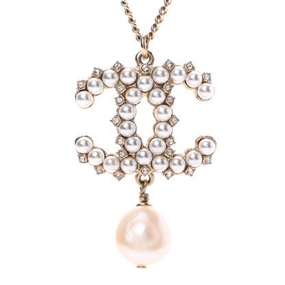 Chanel Crystal Pearl CC Drop Necklace Gold 4 of 5