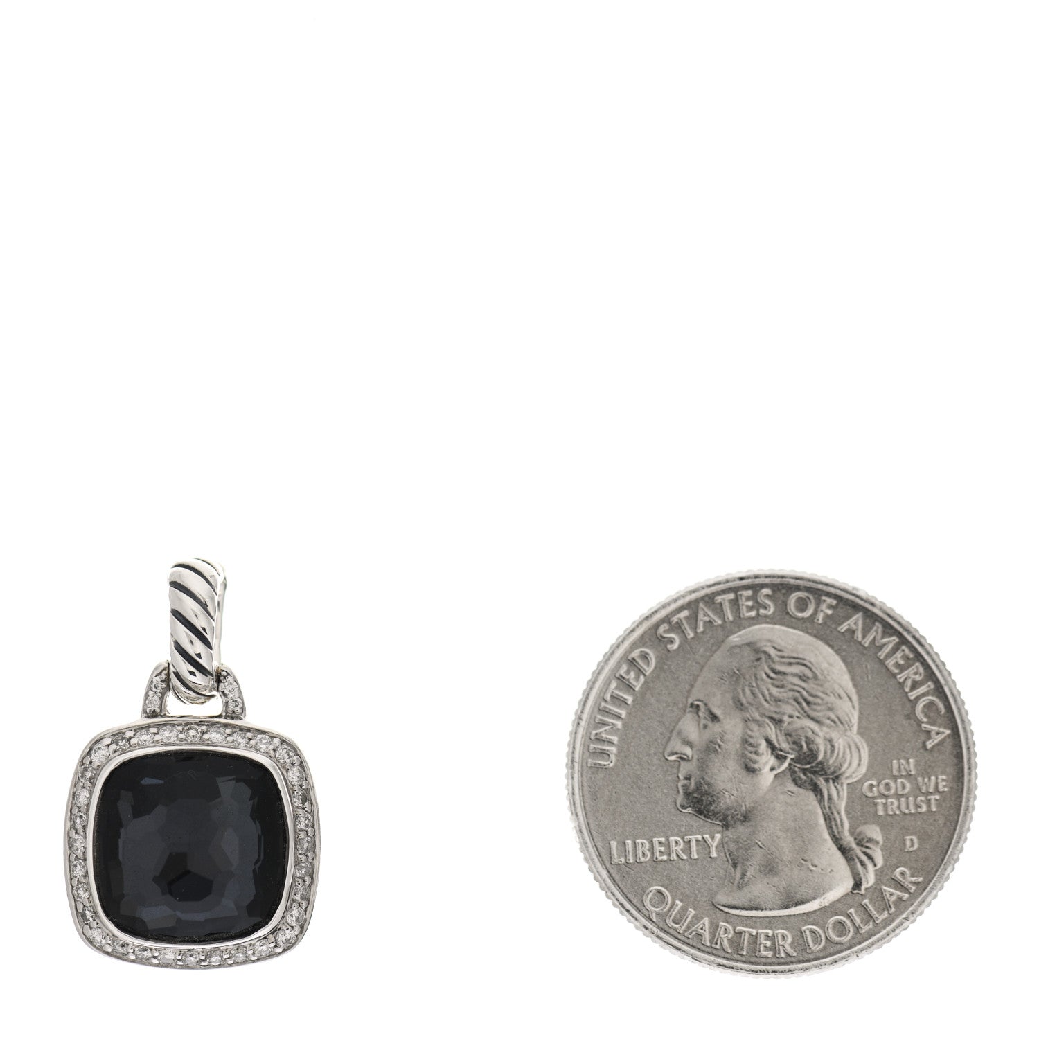 David Yurman Sterling Silver Black Orchid Diamond 11mm Albion Enhancer Pendant 2 of 3