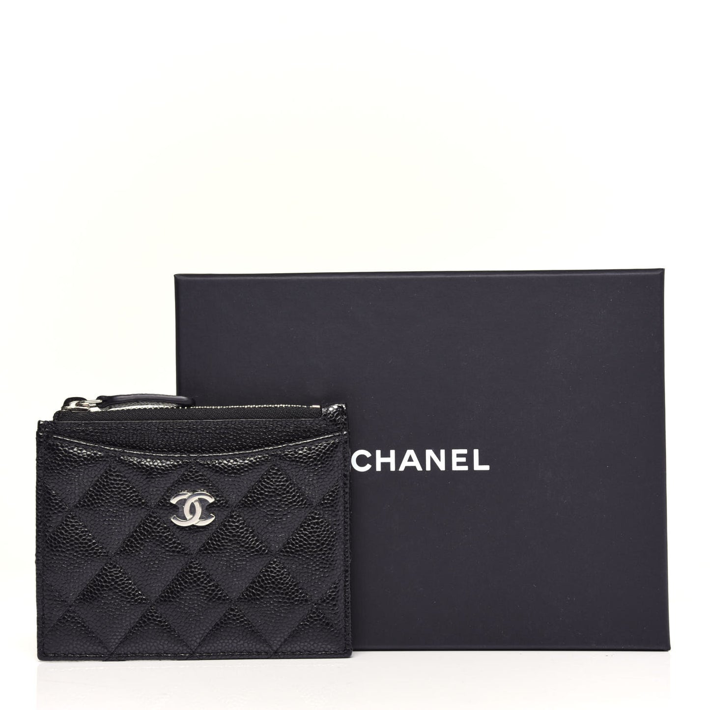 Caviar Quilted CC Zip Card Holder Black