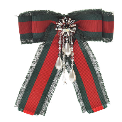 Gucci Grosgrain Web Pearl Crystal Bow Brooch 1 of 7
