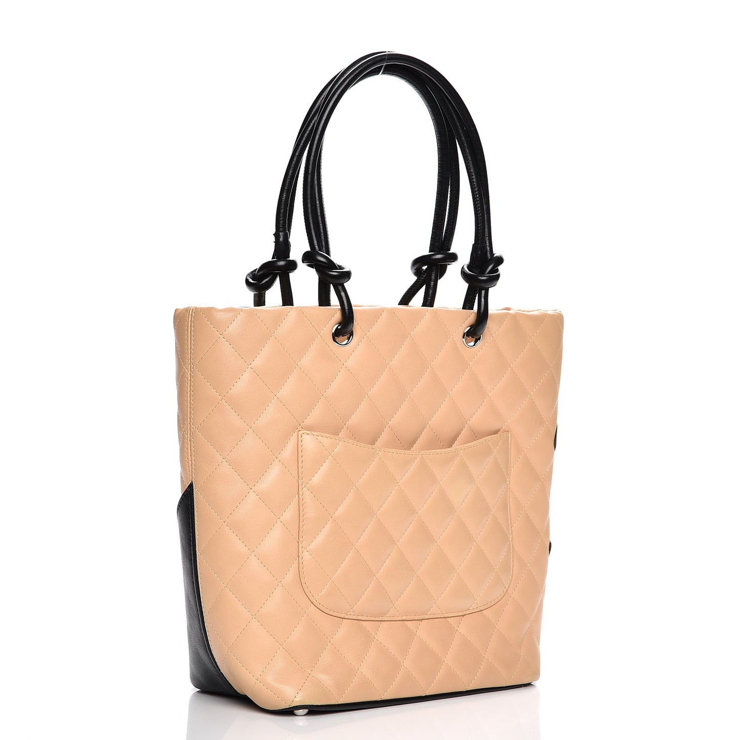 Calfskin Quilted Medium Cambon Tote Beige Black