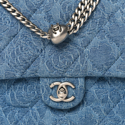 Chanel Denim Quilted Medium Camellia Sweetheart Flap Blue 8 of 11