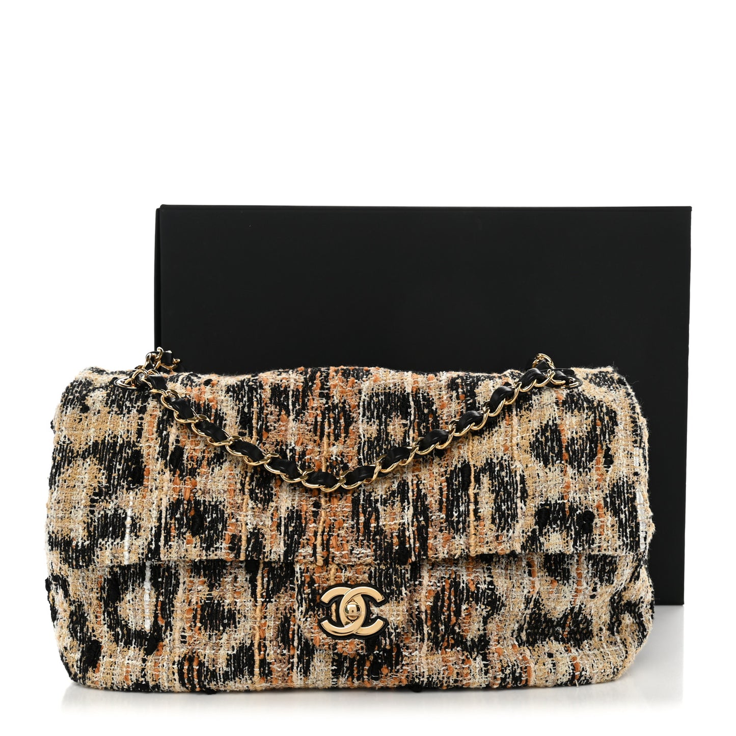 Tweed Mixed Fibers Leopard Print Small Souplissimo Maxi Flap Brown Black White