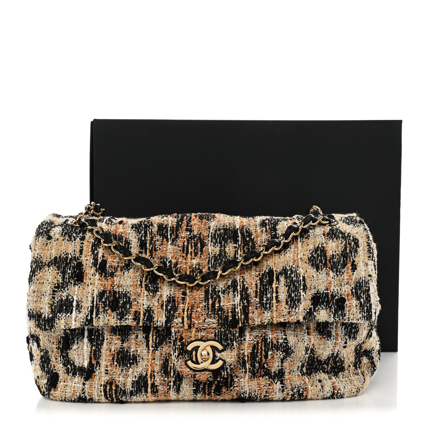 Chanel Tweed Mixed Fibers Leopard Print Small Souplissimo Maxi Flap Brown Black White 11 of 11
