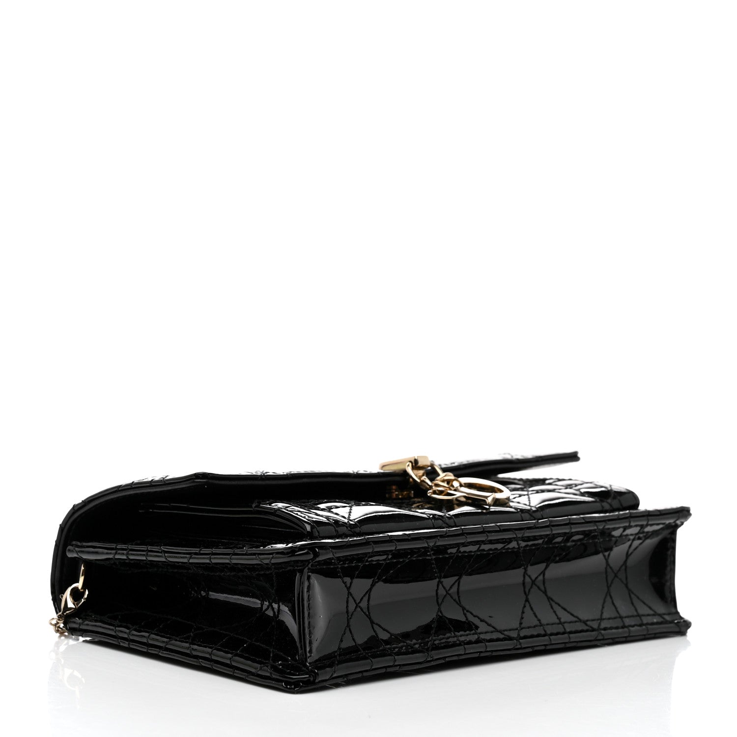 Christian Dior Patent Cannage Lady Dior Chain Pouch Black 4 of 9