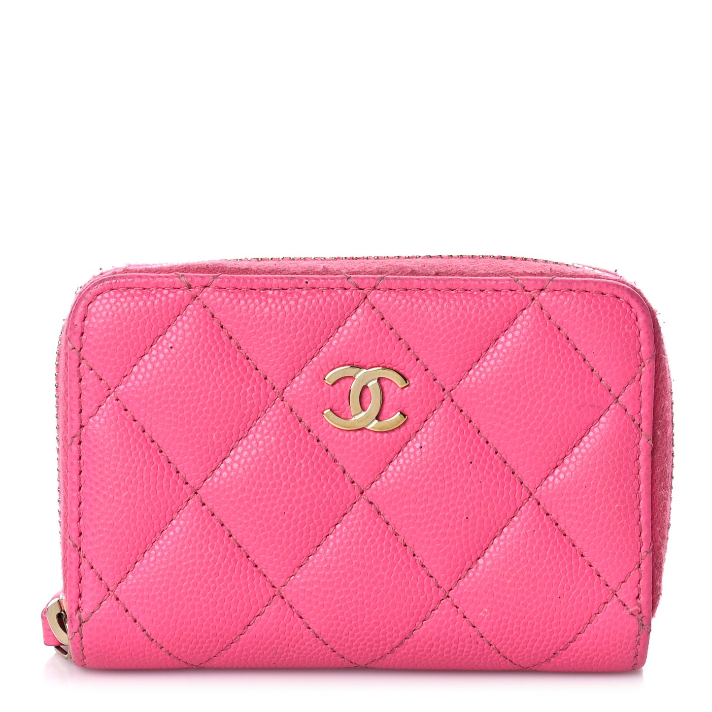 Caviar Quilted Zip Coin Purse Pink