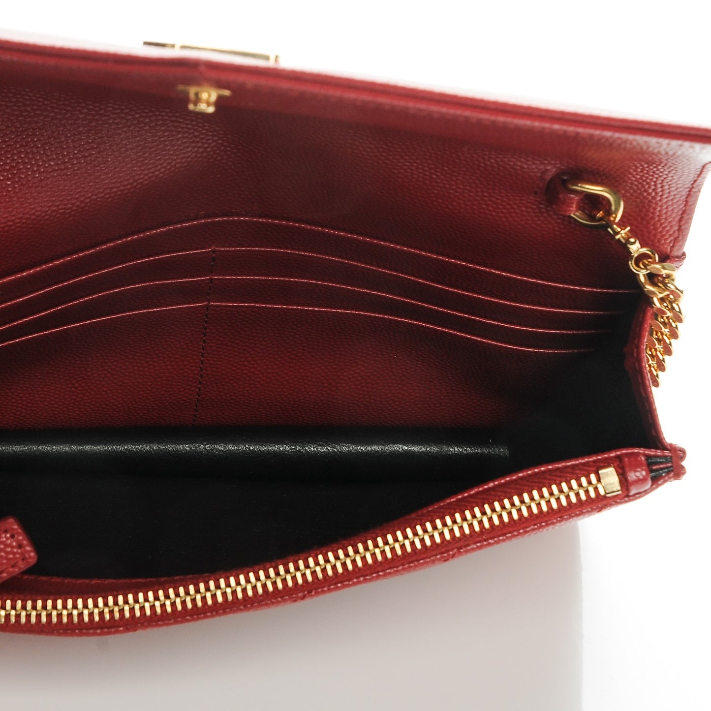 Grain De Poudre Matelasse Monogram Envelope Chain Wallet New Red