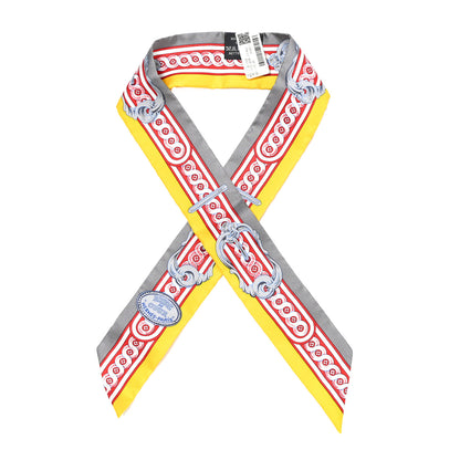 Hermes Silk Bride De Cour Twilly Gris Jaune Vif Rouge 1 of 8