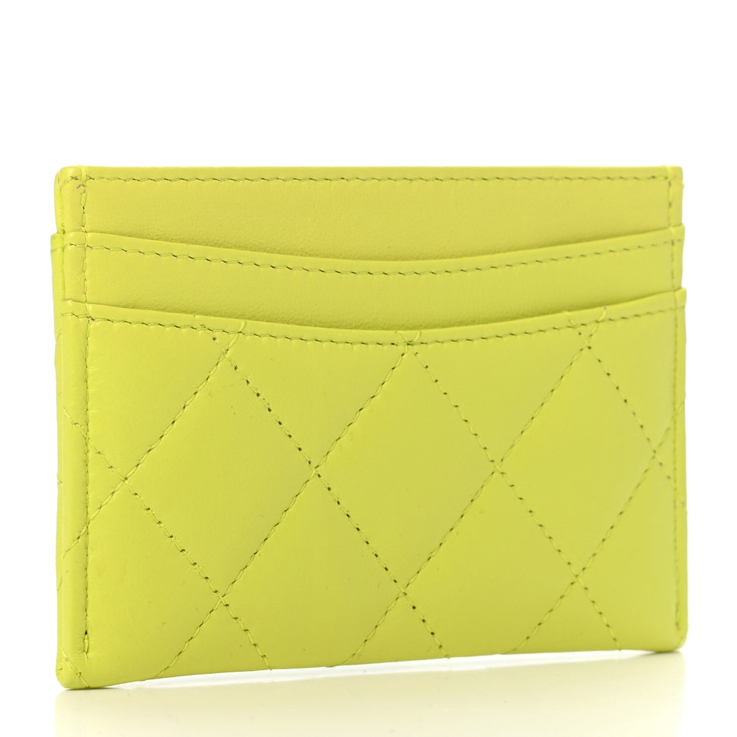 Lambskin Quilted Card Holder Yellow