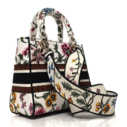 Christian Dior Canvas Petites Fleurs Embroidered Medium Lady D-Lite White Multicolor 3 of 11