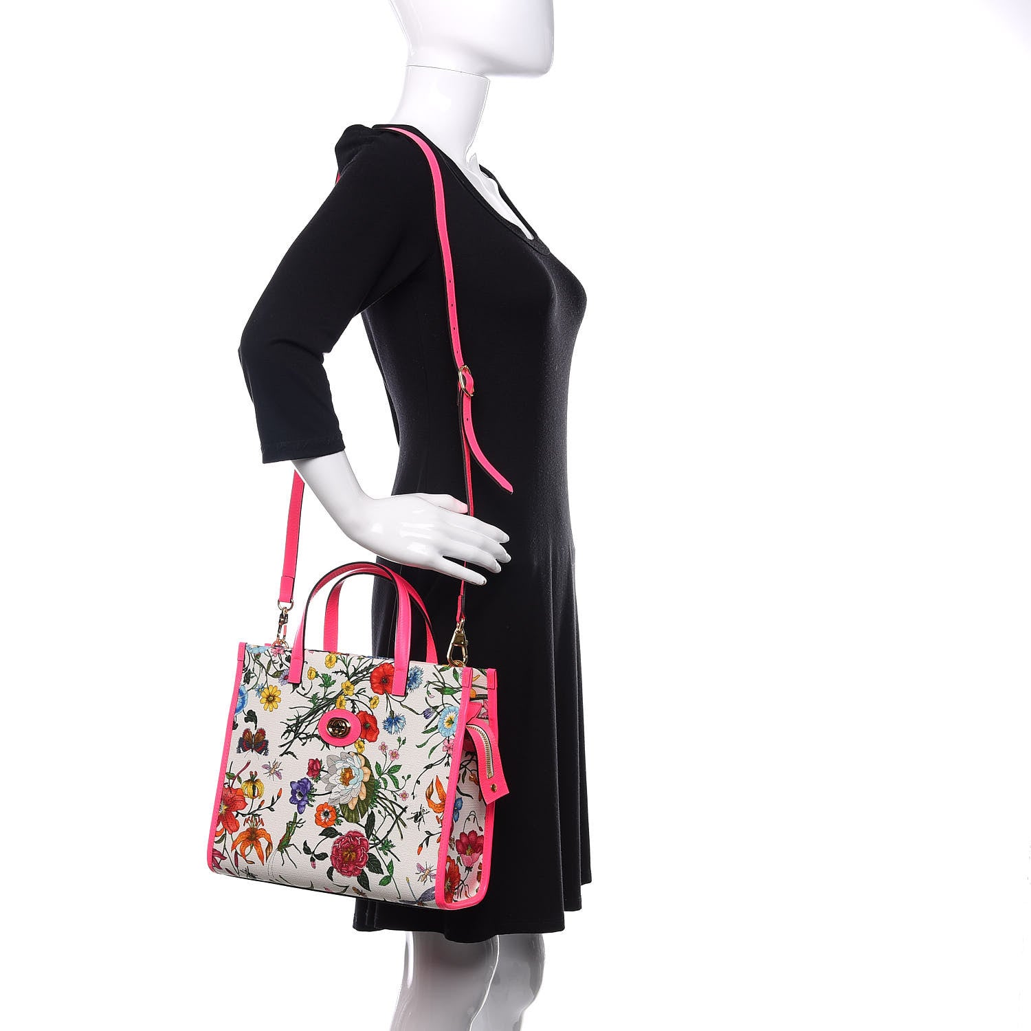 Gucci Canvas Medium Flora Tote Fuchsia 2 of 11