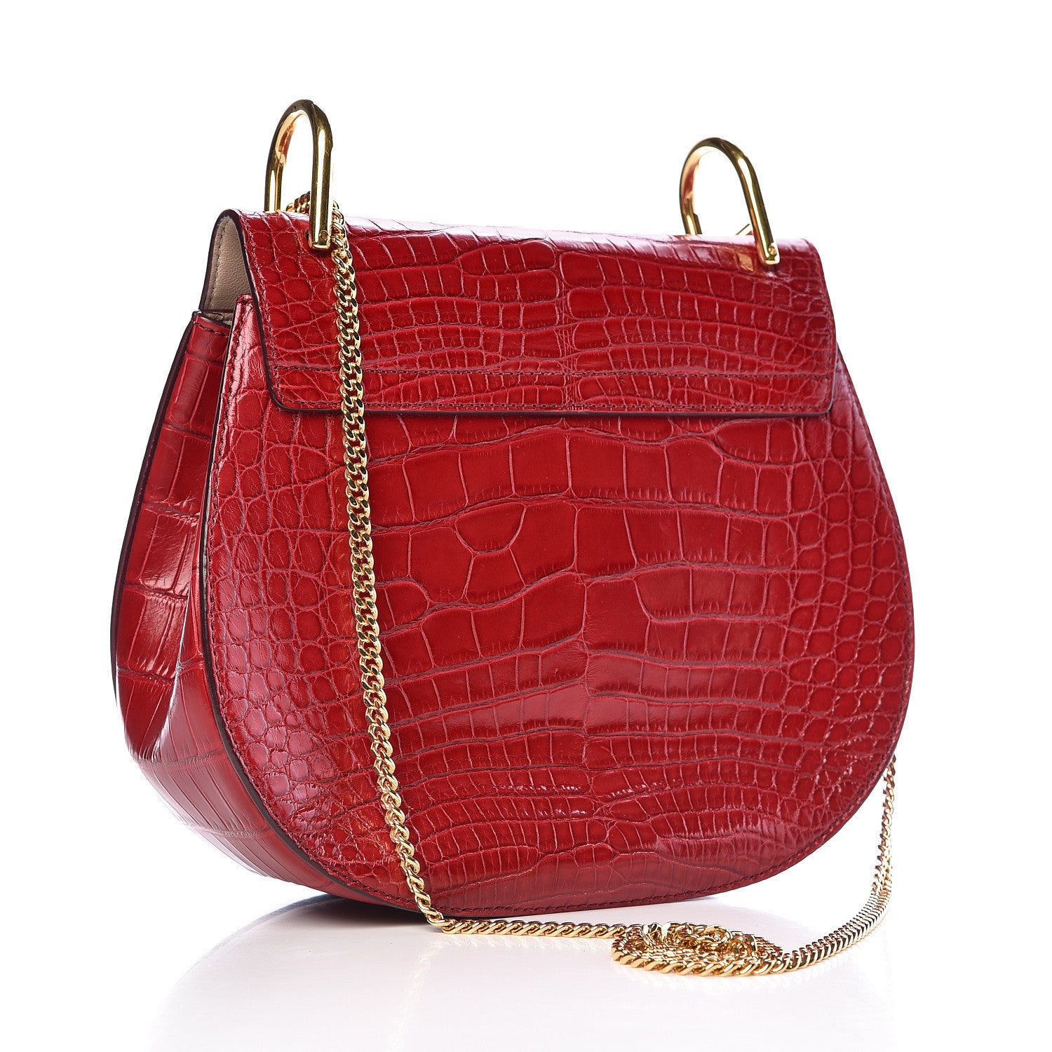 Chloe Alligator Calfskin Embossed Drew Shoulder Bag Red 3 of 10
