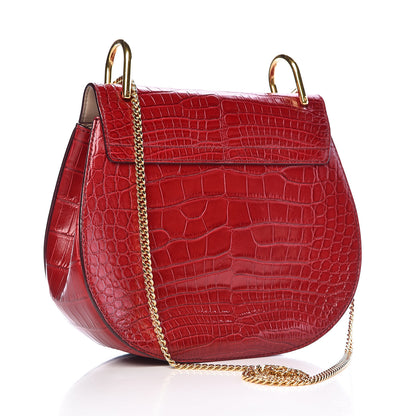 Chloe Alligator Calfskin Embossed Drew Shoulder Bag Red 3 of 10
