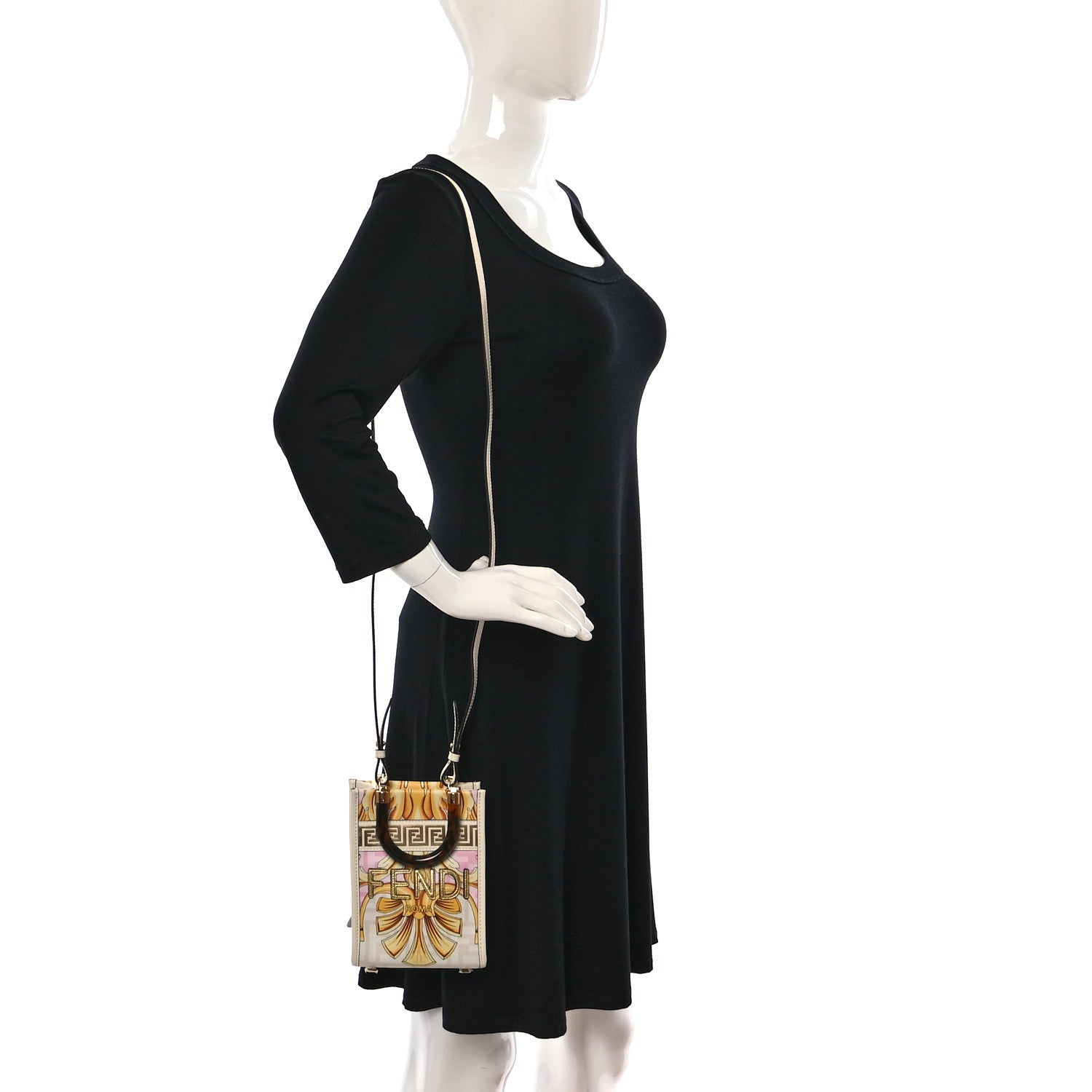 Fendi X VERSACE Calfskin Plexiglass Fendace FF Baroque Mini Fendi Sunshine Shopper Tote Gold Rosa White Ice Ciad 2 of 9