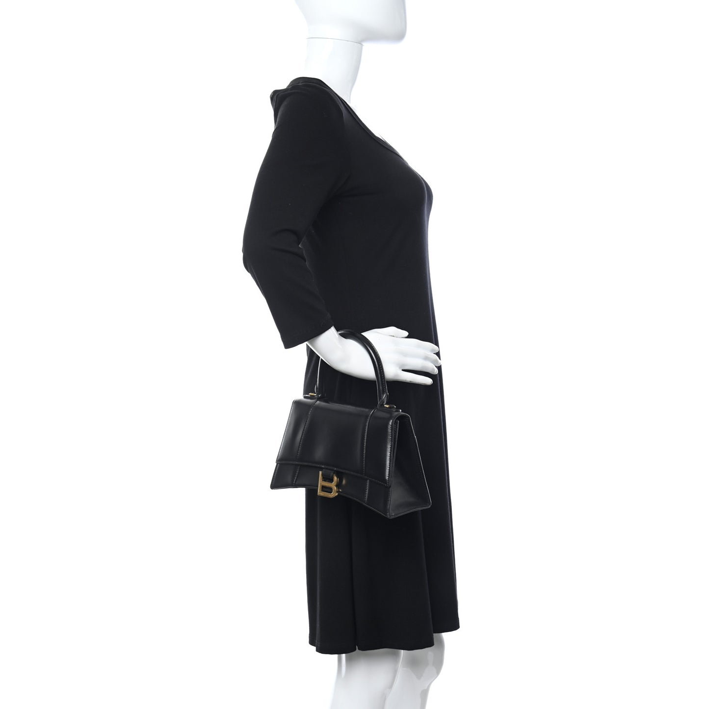Shiny Box Calfskin Small Hourglass Top Handle Bag Black