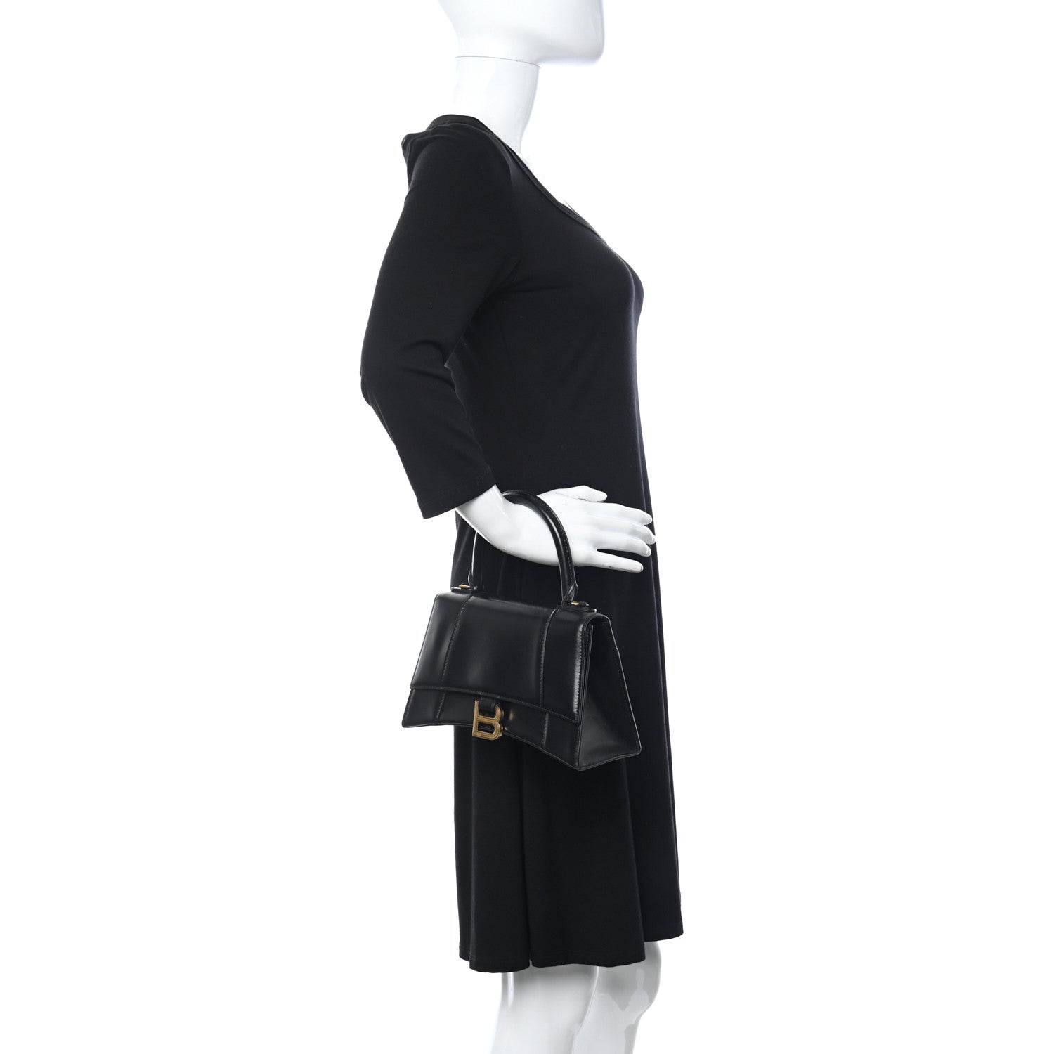 Balenciaga Shiny Box Calfskin Small Hourglass Top Handle Bag Black 2 of 19